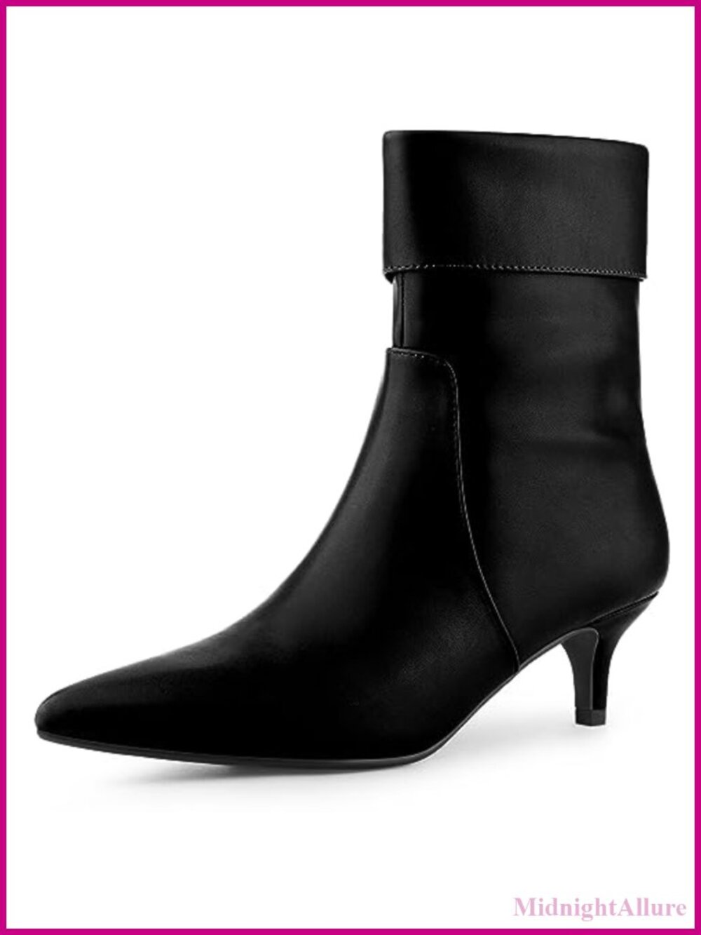 Faux Leather Pointed Toe Side Zip Kitten Heel Ankle Boots